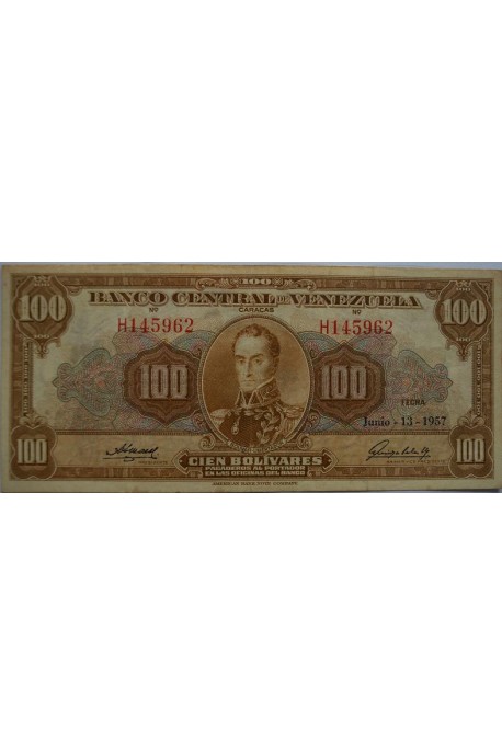 100 Bolívares  Junio 13 1957 Serie H6