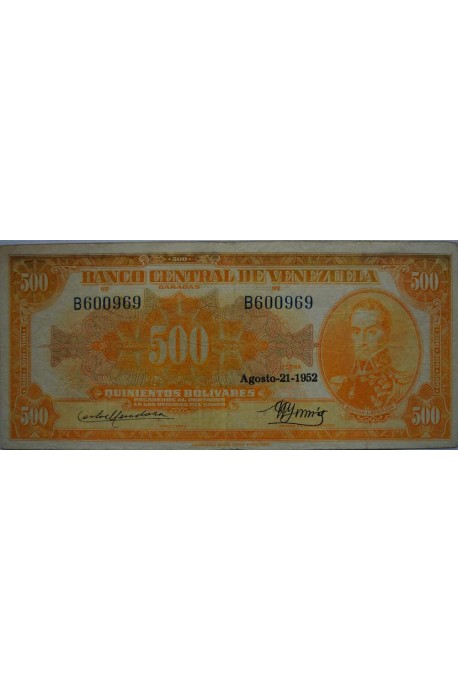 500 Bolívares  Agosto 21 1952 Serie B6