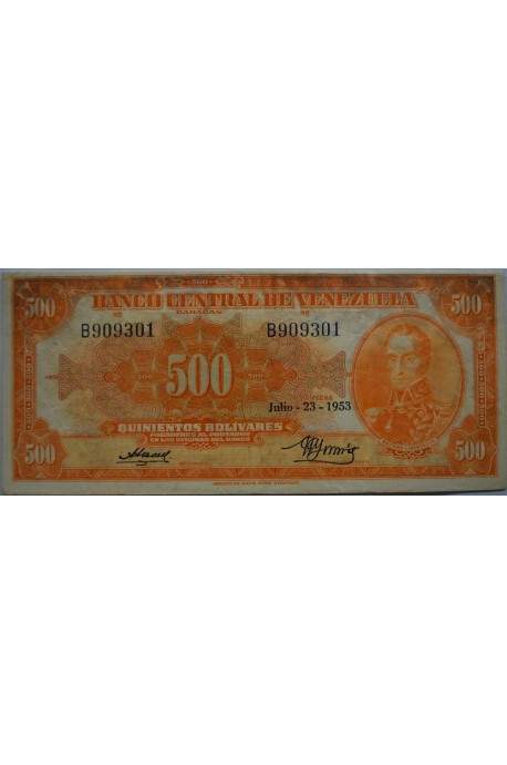 500 Bolívares  Julio 23 1953 Serie B6